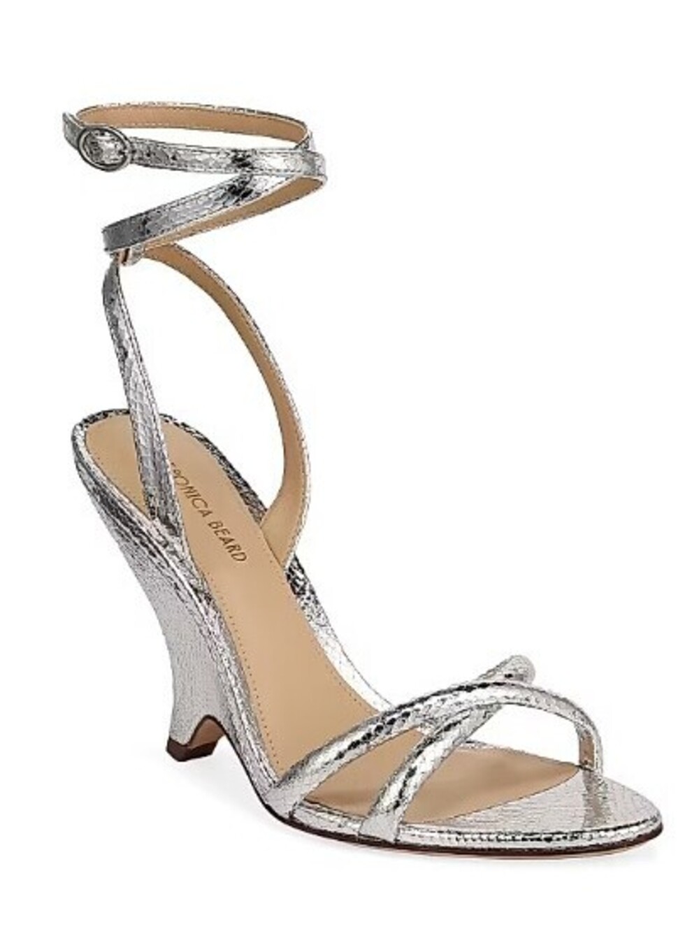 Veronica Beard Manuela Metallic Leather Sandals Silver Luxe Strappy Heels Size 6